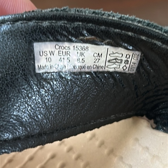 Crocs A Leigh Flower Leather Flip Flop Sandal Cork Platform Wedge Black Size 10 - Picture 15 of 17